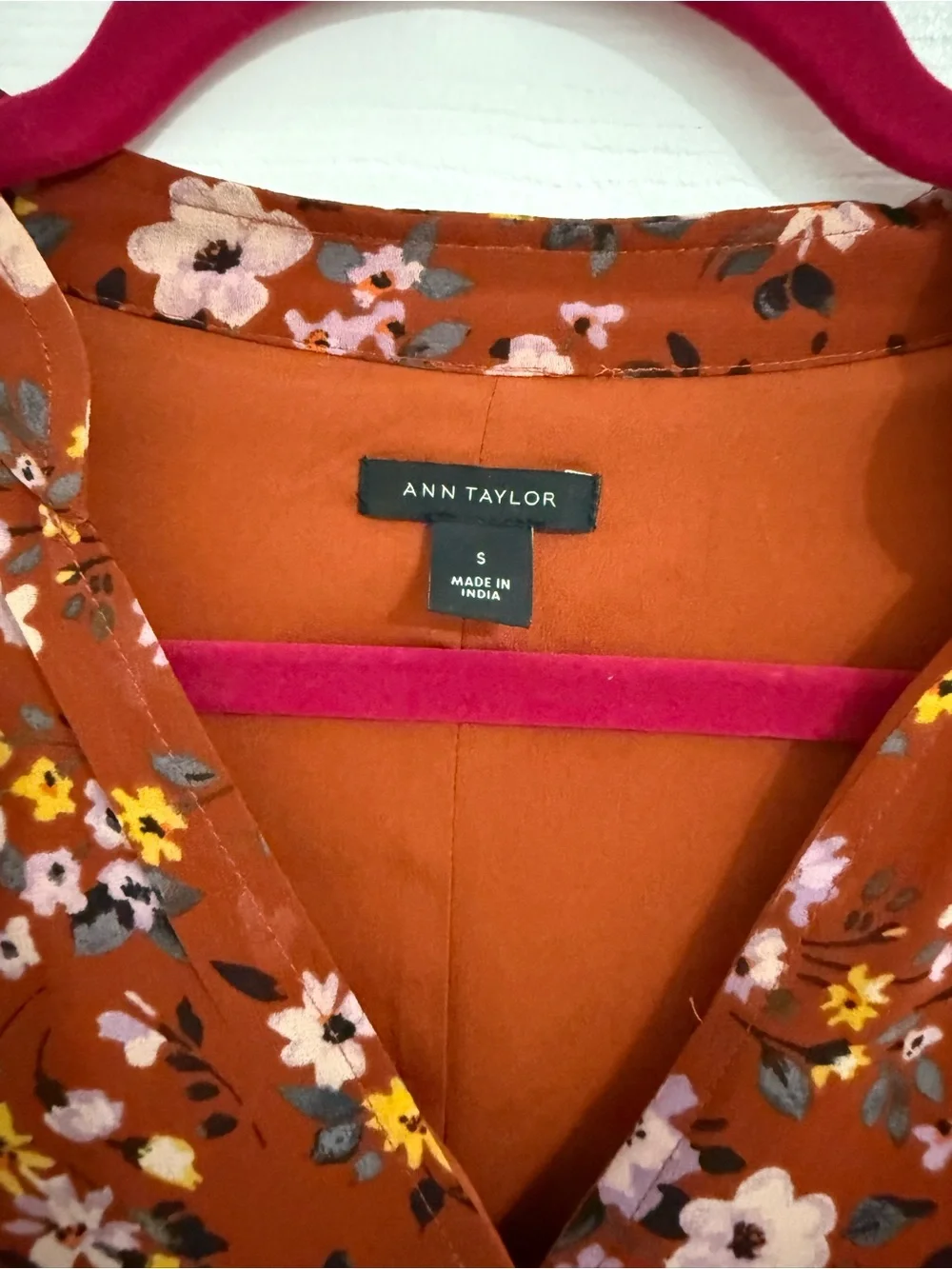 Ann Taylor Rust Floral Tiered V-Neck Mini Long Sleeve Dress - Picture 3 of 4